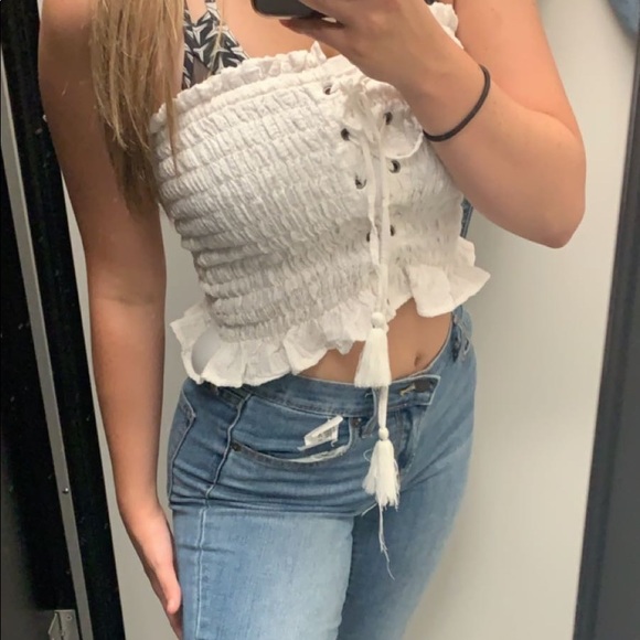 White crop top with string in the front. - Picture 1 of 1